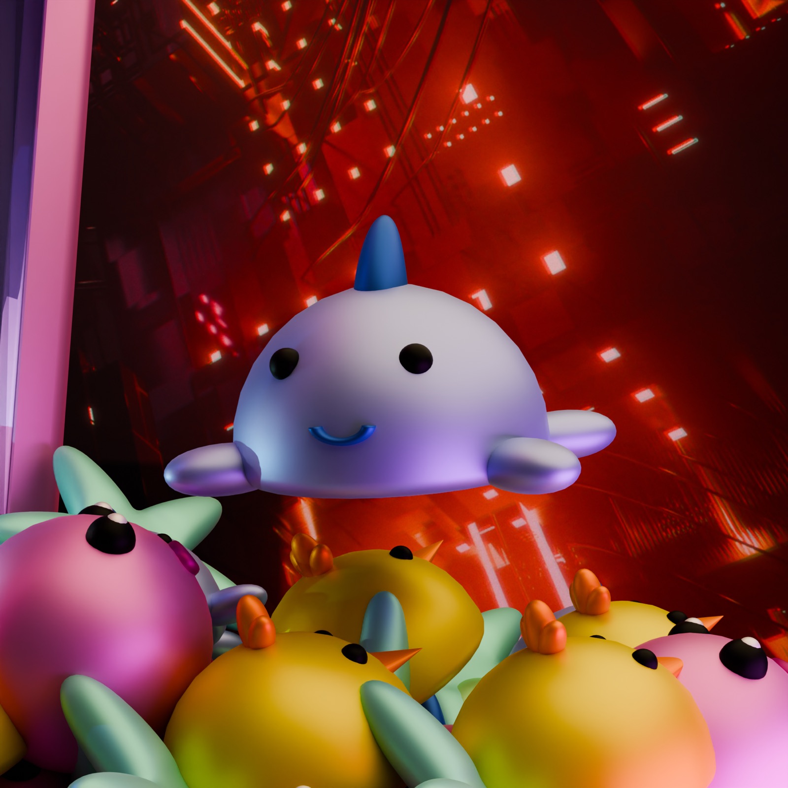 Follow the Light 3D render, prize toys close-up