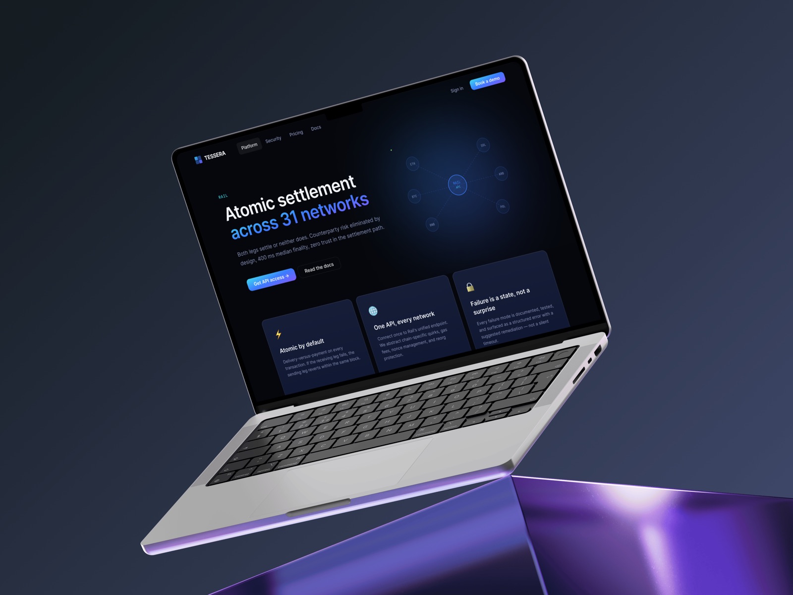 Tessera dashboard screen — atomic settlement feature