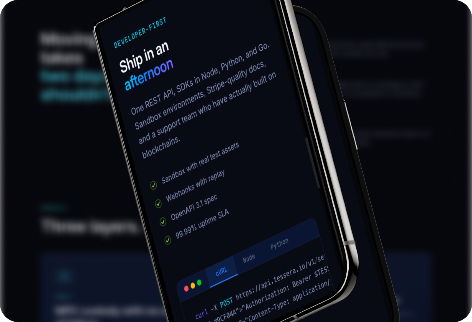 Tessera mobile developer screen
